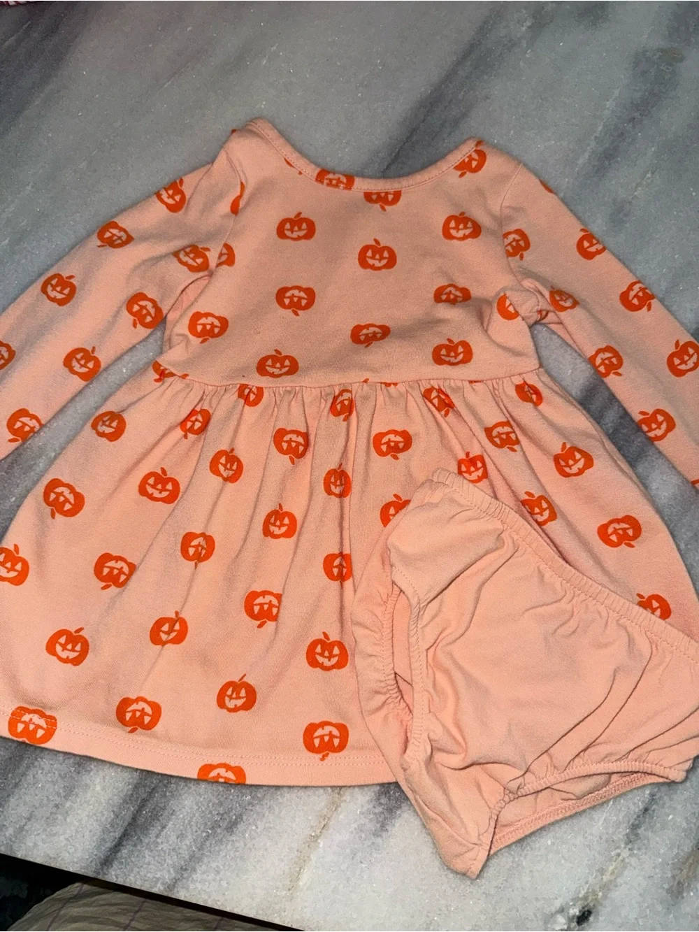 Cat and Jack Pumpkin Print Long-Sleeve Dress with Bloomers - Pink/Orange 18m